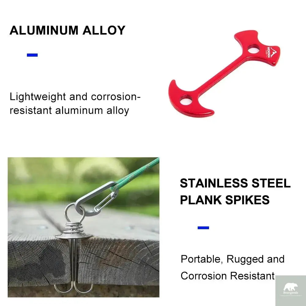 Widesea 4Pcs/set Camping Adjustable Plank Spiral Shaped Fish Bone Deck Carabiner Wind Rope Buckles Tent Stakes Hook Board Peg Beargoods