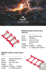 Widesea 4Pcs/set Camping Adjustable Plank Spiral Shaped Fish Bone Deck Carabiner Wind Rope Buckles Tent Stakes Hook Board Peg Beargoods