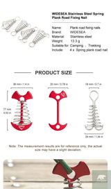 Widesea 4Pcs/set Camping Adjustable Plank Spiral Shaped Fish Bone Deck Carabiner Wind Rope Buckles Tent Stakes Hook Board Peg Beargoods
