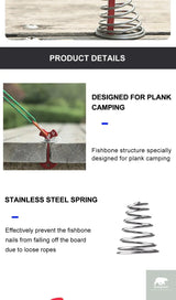 Widesea 4Pcs/set Camping Adjustable Plank Spiral Shaped Fish Bone Deck Carabiner Wind Rope Buckles Tent Stakes Hook Board Peg Beargoods