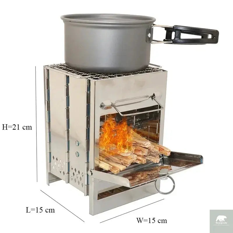 Square Wood Burning Camping Stove Outdoor Survival BBQ Mini Grill BBQ Outdoor Camping Firewood Folding BBQ Picnic Stove Beargoods