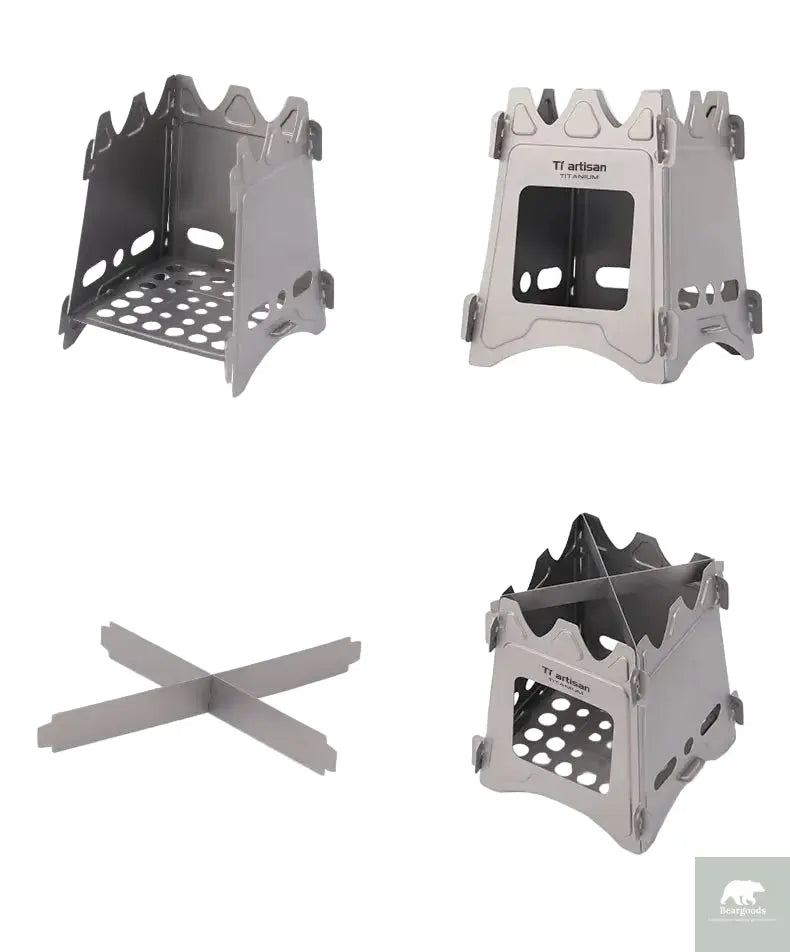 Tiartisan Titanium Outdoor Foldable Wood Stove Hiking Picnic Ultralight Portable Fire Burner Stove Multi-purpose Camping gear Beargoods