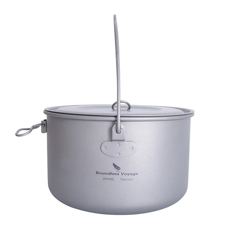 Boundless Voyage Titanium Pot Camping Cookware Hanging Soup Pot with Lid Outdoor Cooking Kit Lightweight Kitchen Ware Tableware Beargoods