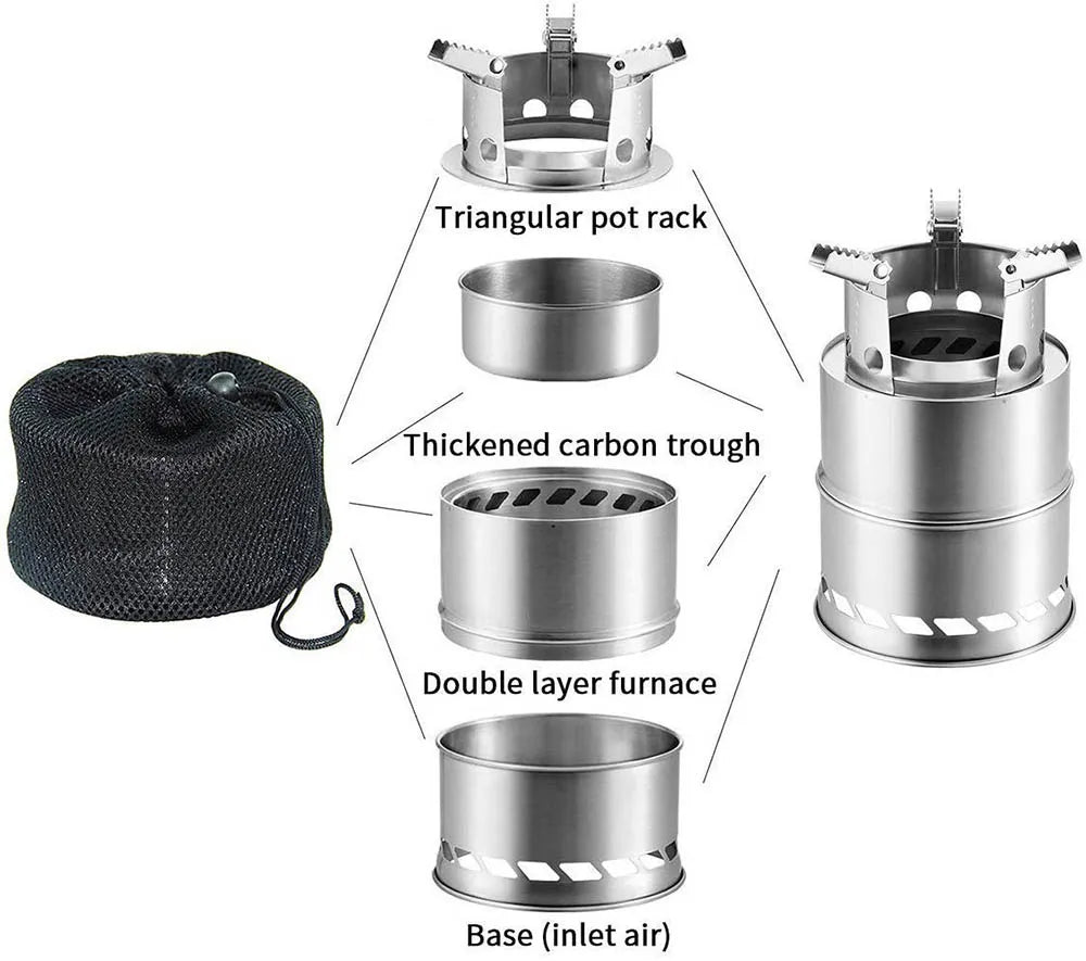 Portable Outdoor Camping Stove Wood Burning Mini Lightweight Stainless Steel  Stove Picnic BBQ Cooker Travel Adventure Tools Beargoods