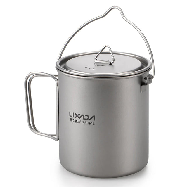 Lixada Titanium Pot Water Cup Mug with Lid Handle Folding Spork Outdoor Water Mugs Pot Camping Picnic Backpacking Cookware Beargoods
