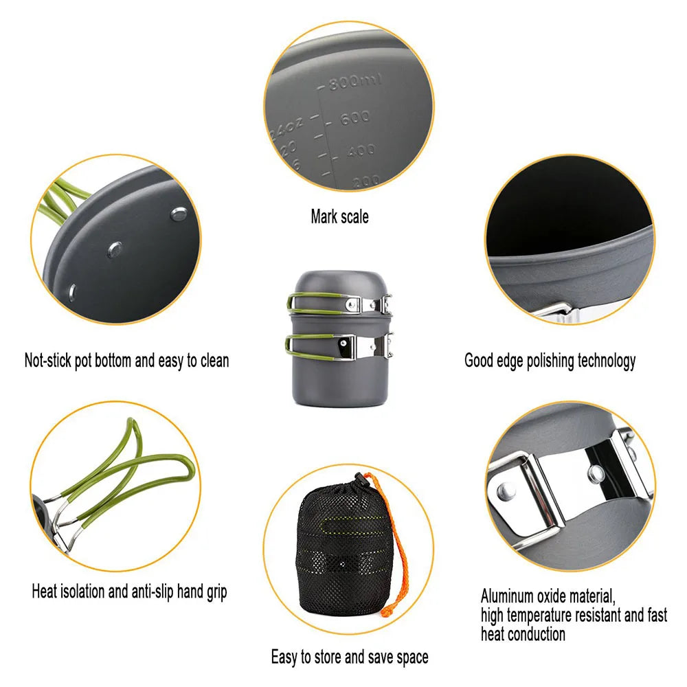 Ultralight Camping Pots Cookware Set Portable Outdoor Cooking  Tableware for Hiking Trekking Picnic Fishing Mountaineering Beargoods