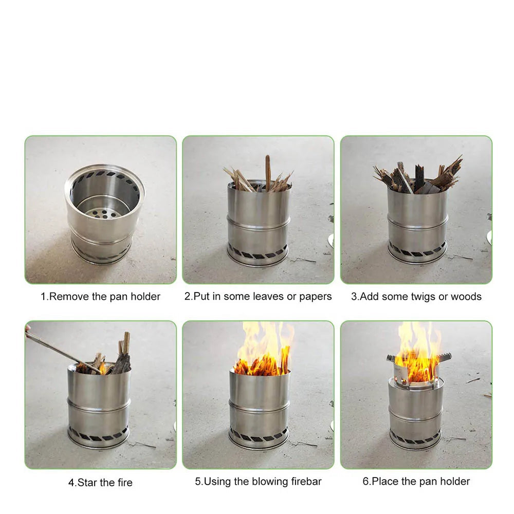 Portable Outdoor Camping Stove Wood Burning Mini Lightweight Stainless Steel  Stove Picnic BBQ Cooker Travel Adventure Tools Beargoods