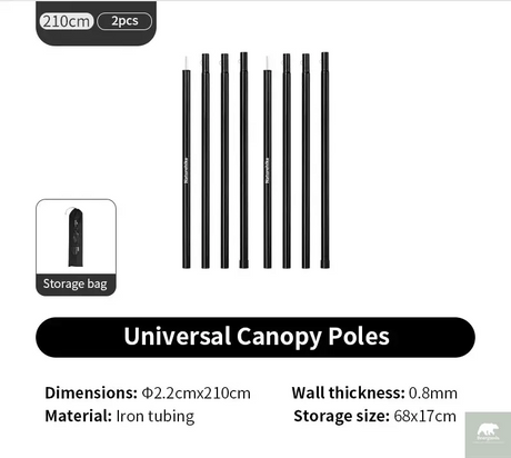 Naturehike Canopy Poles 2pcs High Strength Reinforced Multi-Purpose Support Pole Outdoor Camping Tents Porch General Steel Pipe Beargoods