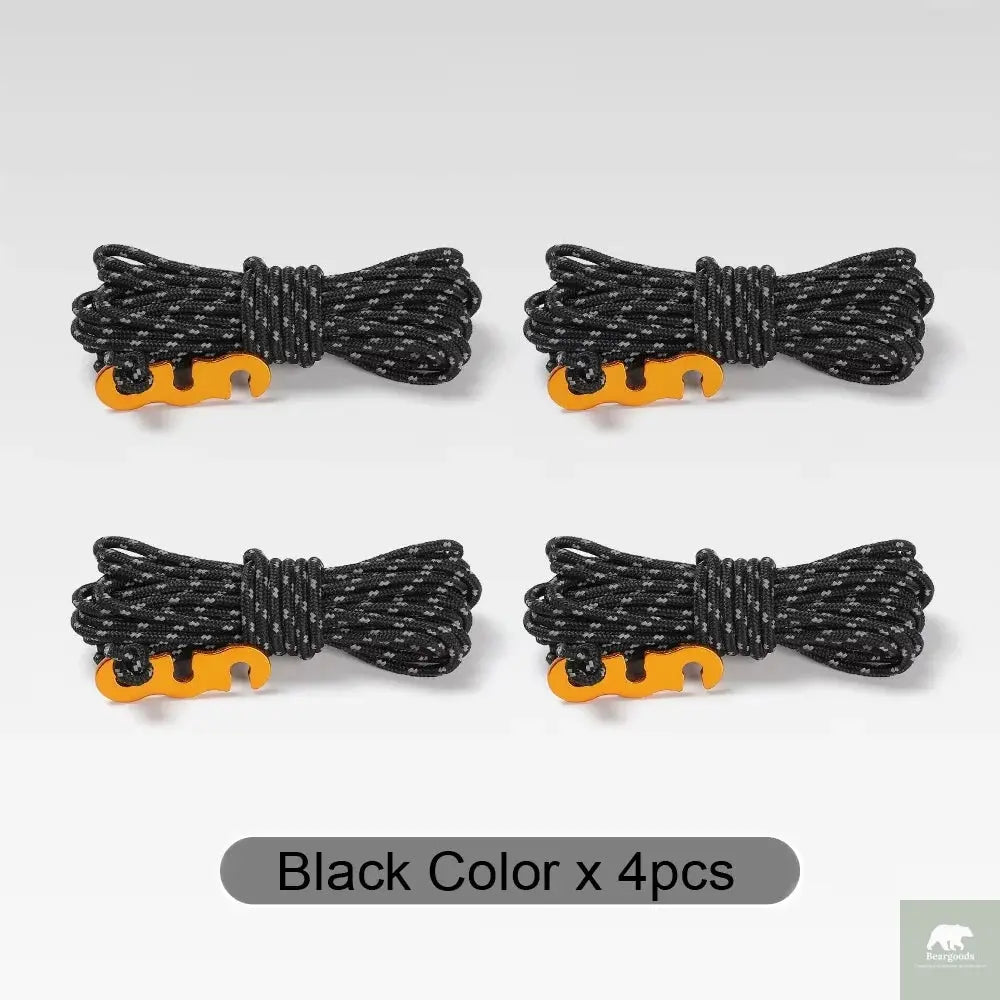4Pcs Outdoor Guy Lines Tent Cords Reflective Camping Rope with Aluminum Guylines Adjuster Tensioner Pouch for Tent Tarp Canopy Beargoods