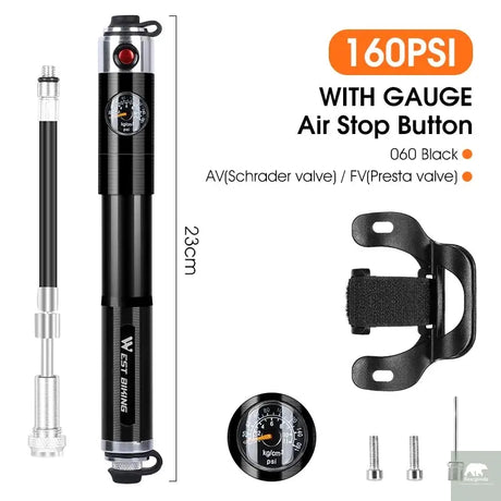High Pressure Bicycle Pump with Pressure Gauge Beargoods
