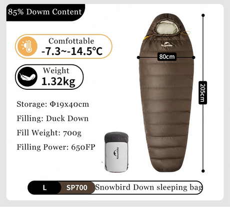 Naturehike Snowbird Camping Duck Down Sleeping Bag Adult Mummy Down Warm Sleeping Bag Ultralight Camping Quilt Sleeping Bags Beargoods