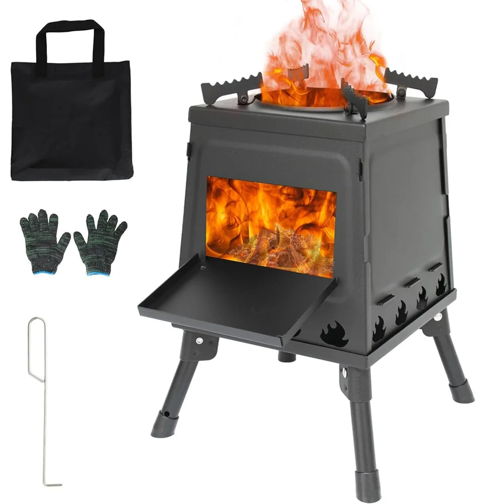 Wood Burning Stove Foldable Firewood Stove Picnic BBQ Grill Stove Heating Cooking for Outdoor Hiking Camping Beargoods