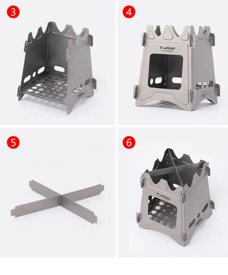 Tiartisan Titanium Outdoor Foldable Wood Stove Hiking Picnic Ultralight Portable Fire Burner Stove Multi-purpose Camping gear Beargoods