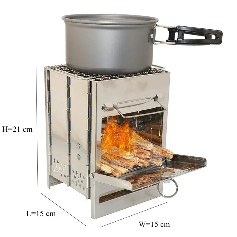 Square Wood Burning Camping Stove Outdoor Survival BBQ Mini Grill BBQ Outdoor Camping Firewood Folding BBQ Picnic Stove Beargoods