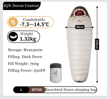 Naturehike Snowbird Camping Duck Down Sleeping Bag Adult Mummy Down Warm Sleeping Bag Ultralight Camping Quilt Sleeping Bags Beargoods