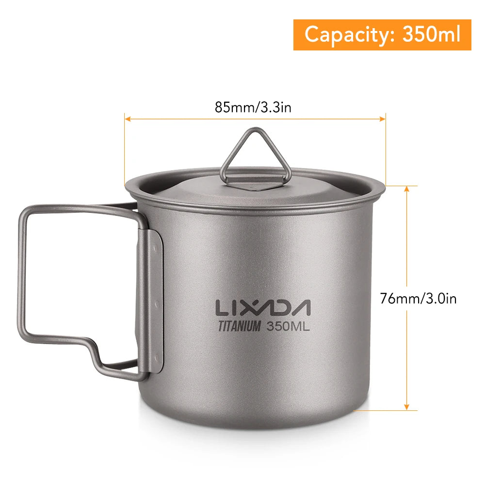 Titanium Mug with Lid Handle for Outdoor Camping