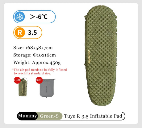 Naturehike Inflatable Camping Mat 3.5 R-Value Lightweight Sleeping Pad 20D Nylon TPU Air Mattress for Hiking Backpacking Beach Beargoods