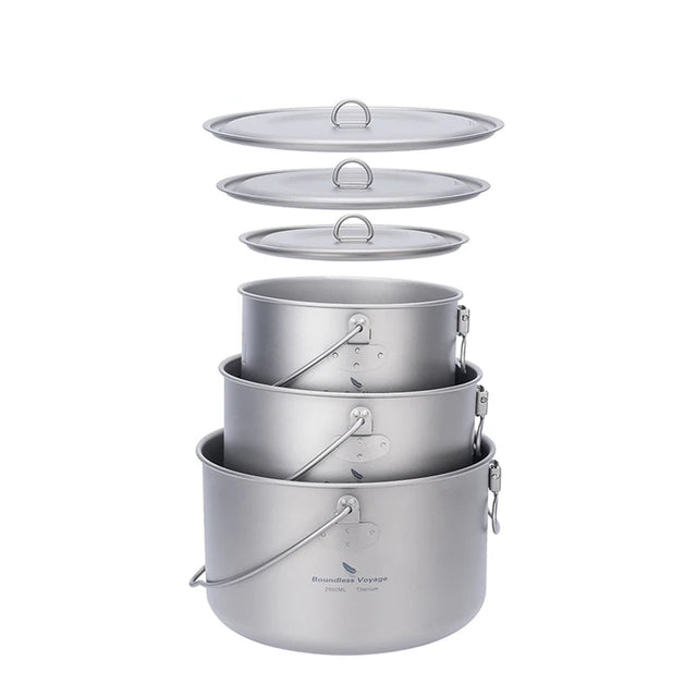 Boundless Voyage Titanium Pot Camping Cookware Hanging Soup Pot with Lid Outdoor Cooking Kit Lightweight Kitchen Ware Tableware Beargoods