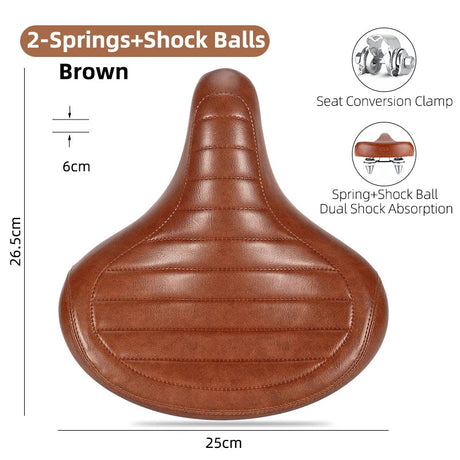 WEST BIKING MTB Spring Saddle Electric Bike Wide Comfortable Shock-Absorbing Bicycle Seat Leather Retro Brown Saddle Soft Beargoods