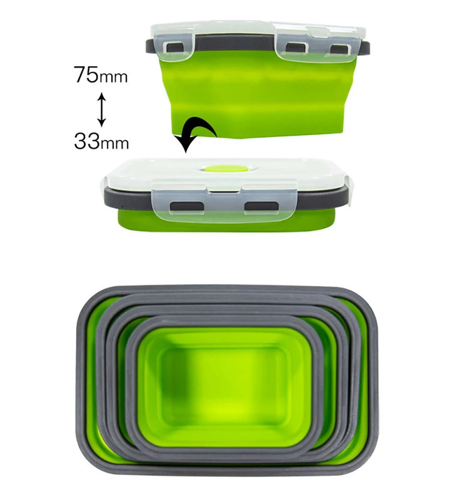 1 PCS Silicone Folding Lunch Box Food Grade Square Portable Microwave Oven Lunch Box Outdoor Travel Picnic Preservation Box Beargoods