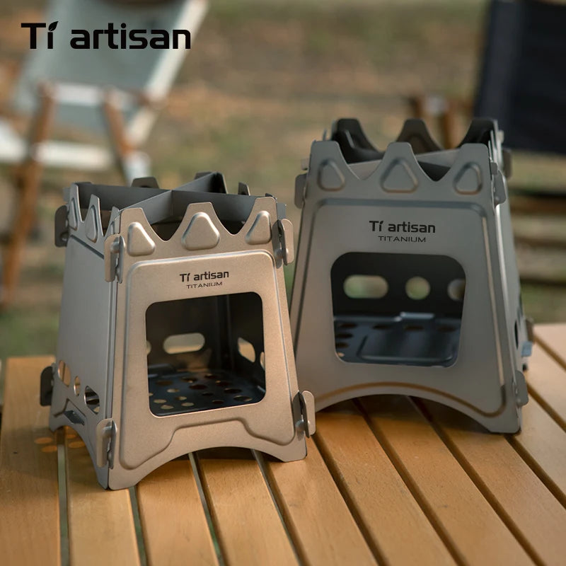 Tiartisan Titanium Outdoor Foldable Wood Stove Hiking Picnic Ultralight Portable Fire Burner Stove Multi-purpose Camping gear Beargoods