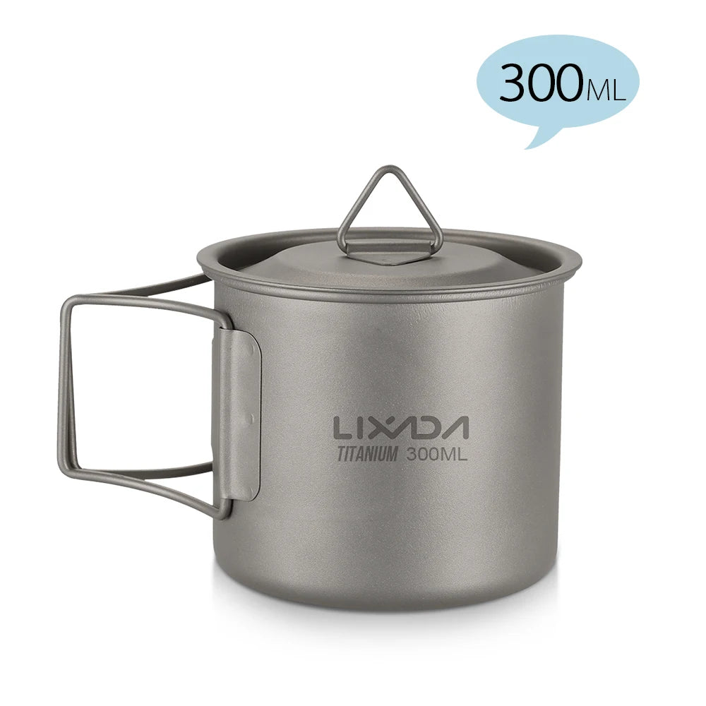 Lixada Titanium Pot Water Cup Mug with Lid Handle Folding Spork Outdoor Water Mugs Pot Camping Picnic Backpacking Cookware Beargoods