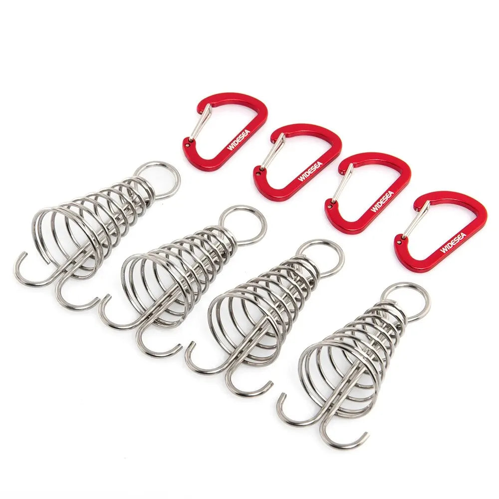 Widesea 4Pcs/set Camping Adjustable Plank Spiral Shaped Fish Bone Deck Carabiner Wind Rope Buckles Tent Stakes Hook Board Peg Beargoods