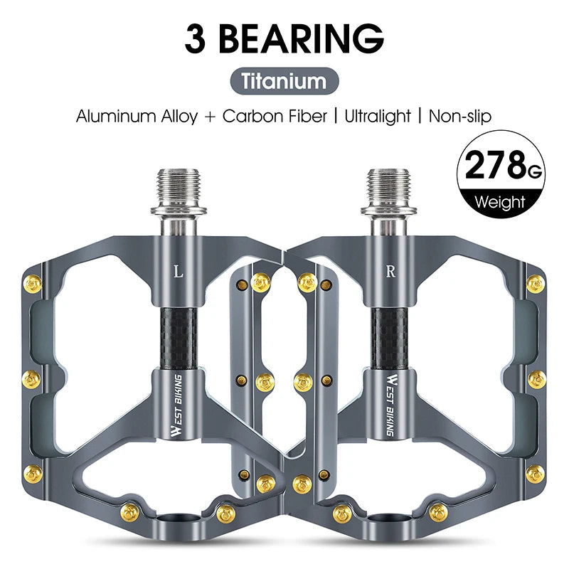 WEST BIKING Bike Pedals MTB Flat Bicycle Pedals 9/16'' Lightweight Road Bike Pedals Carbon Fiber Sealed Bearing Platform Pedals Beargoods