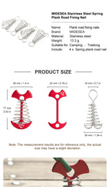 Widesea 4Pcs/set Camping Adjustable Plank Spiral Shaped Fish Bone Deck Carabiner Wind Rope Buckles Tent Stakes Hook Board Peg Beargoods