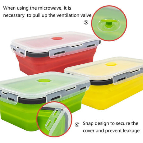 1 PCS Silicone Folding Lunch Box Food Grade Square Portable Microwave Oven Lunch Box Outdoor Travel Picnic Preservation Box Beargoods