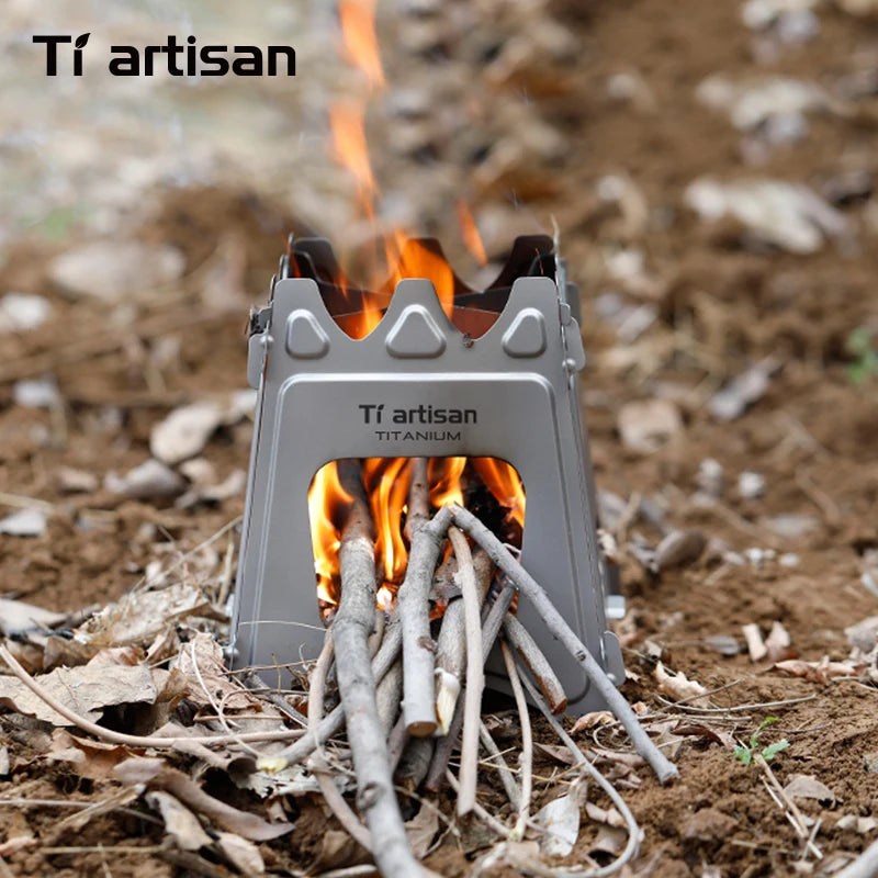 Tiartisan Titanium Outdoor Foldable Wood Stove Hiking Picnic Ultralight Portable Fire Burner Stove Multi-purpose Camping gear Beargoods