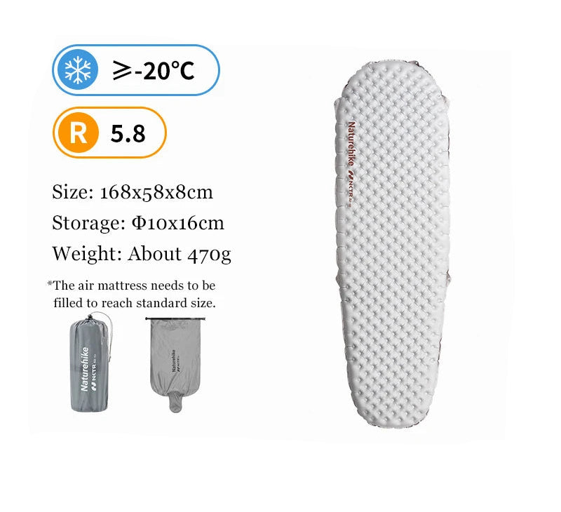 Naturehike Camping Mat 5.8 High R-value Mat Inflatable Sleeping Pad Lightweight Air Mattress 20D Nylon TPU Beach Portable Mats Beargoods