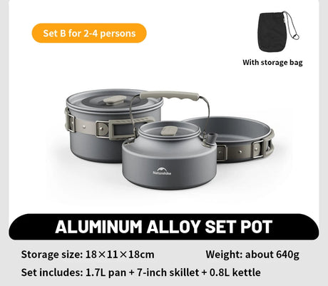 Camping Cookware Kit Frying Pan Portable Kettle Foldable