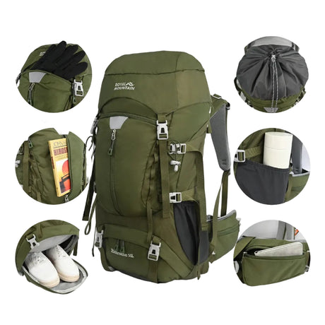 50L Hiking Backpack, Water-Resistant Nylon Bag, Large-Capacity Dual-Shoulder Bag for Trekking, Sports, and Functional Outdoor Beargoods