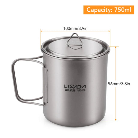 Titanium Mug with Lid Handle for Outdoor Camping