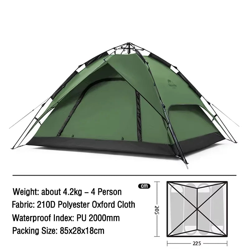 Naturehike One-touch Tent 3-4 Person Travel Family Sun Shelter Portable Automatic Fishing Tent Outdoor Picnic Camping Tent Beargoods