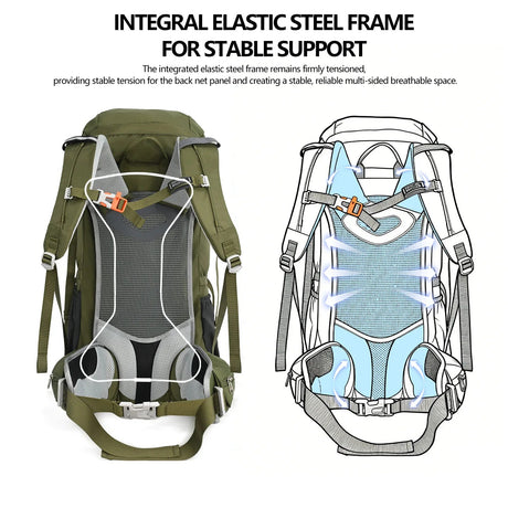 50L Hiking Backpack, Water-Resistant Nylon Bag, Large-Capacity Dual-Shoulder Bag for Trekking, Sports, and Functional Outdoor Beargoods