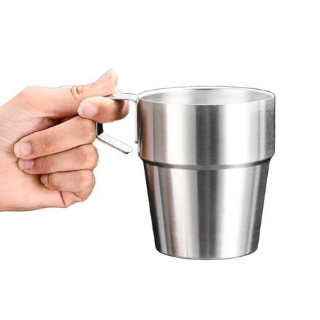 4 Pack Stainless Steel Camping Cups with Handle 10 oz Double Wall Stackable Camping Coffee Mugs with Mesh Bag for Outdoor Travel Beargoods