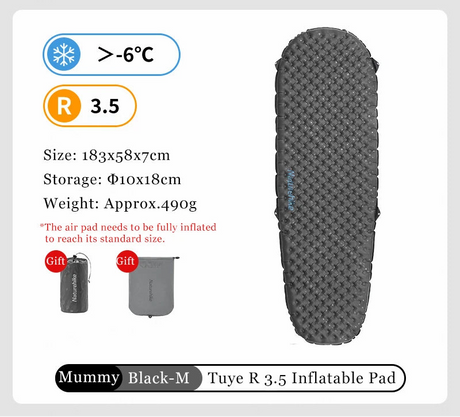 Naturehike Inflatable Camping Mat 3.5 R-Value Lightweight Sleeping Pad 20D Nylon TPU Air Mattress for Hiking Backpacking Beach Beargoods