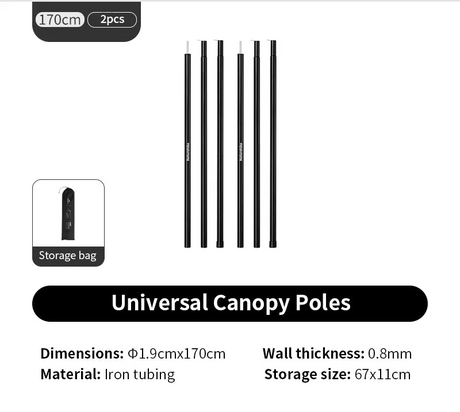 Naturehike Canopy Poles 2pcs High Strength Reinforced Multi-Purpose Support Pole Outdoor Camping Tents Porch General Steel Pipe Beargoods