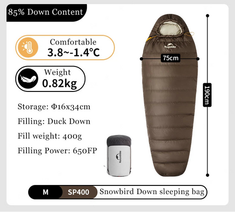 Naturehike Snowbird Camping Duck Down Sleeping Bag Adult Mummy Down Warm Sleeping Bag Ultralight Camping Quilt Sleeping Bags Beargoods