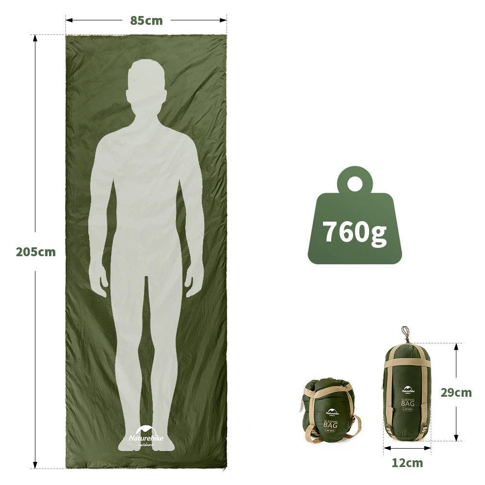 Naturehike LW180 Sleeping Bag Ultralight Cotton Spring Summer Lazy Bag Outdoor Hiking Camping Sleeping Bag Beargoods