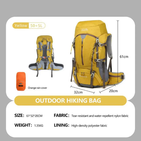 50L Hiking Backpack, Water-Resistant Nylon Bag, Large-Capacity Dual-Shoulder Bag for Trekking, Sports, and Functional Outdoor Beargoods