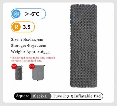 Naturehike Inflatable Camping Mat 3.5 R-Value Lightweight Sleeping Pad 20D Nylon TPU Air Mattress for Hiking Backpacking Beach Beargoods