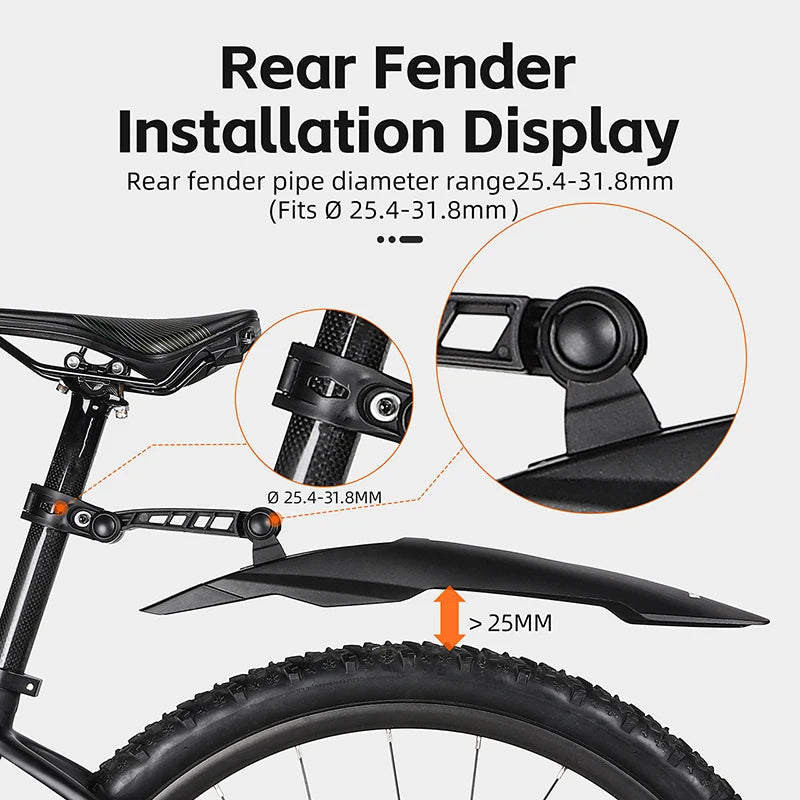 WEST BIKING Bicycle Fenders 26/27.5/ 29 inch Mountain Bike Front Rear Tire Bike Mudguard Lengthen Wheel MTB Quick Release Fender Beargoods