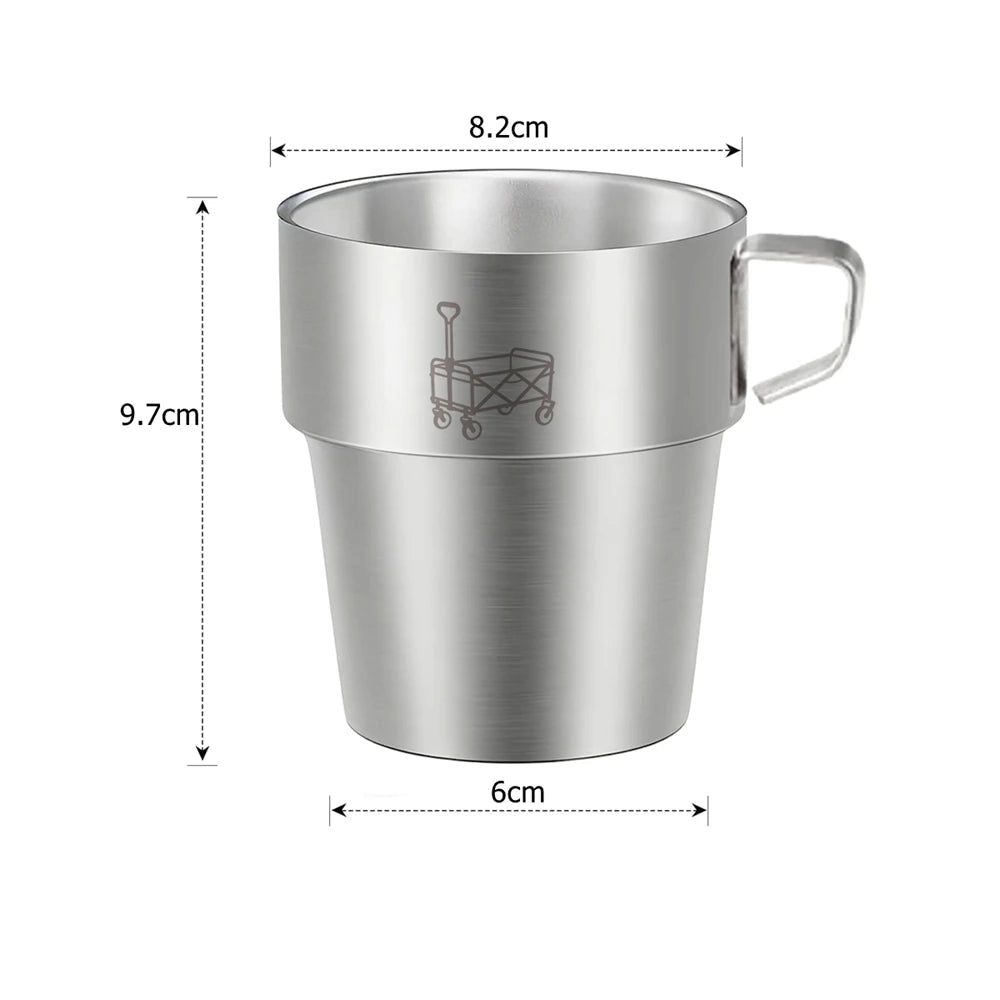 4 Pack Stainless Steel Camping Cups with Handle 10 oz Double Wall Stackable Camping Coffee Mugs with Mesh Bag for Outdoor Travel Beargoods