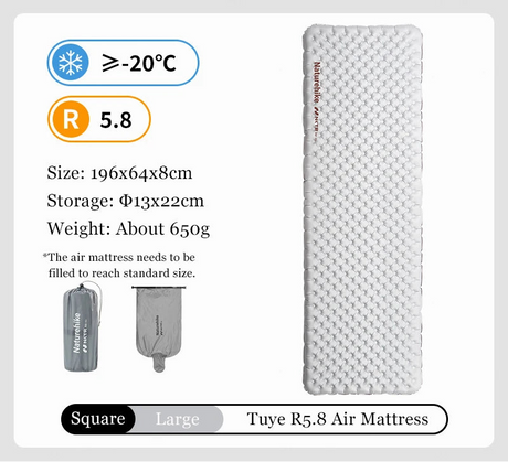 Naturehike Camping Mat 5.8 High R-value Mat Inflatable Sleeping Pad Lightweight Air Mattress 20D Nylon TPU Beach Portable Mats Beargoods