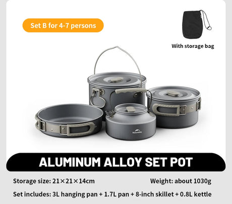 Camping Cookware Kit Frying Pan Portable Kettle Foldable