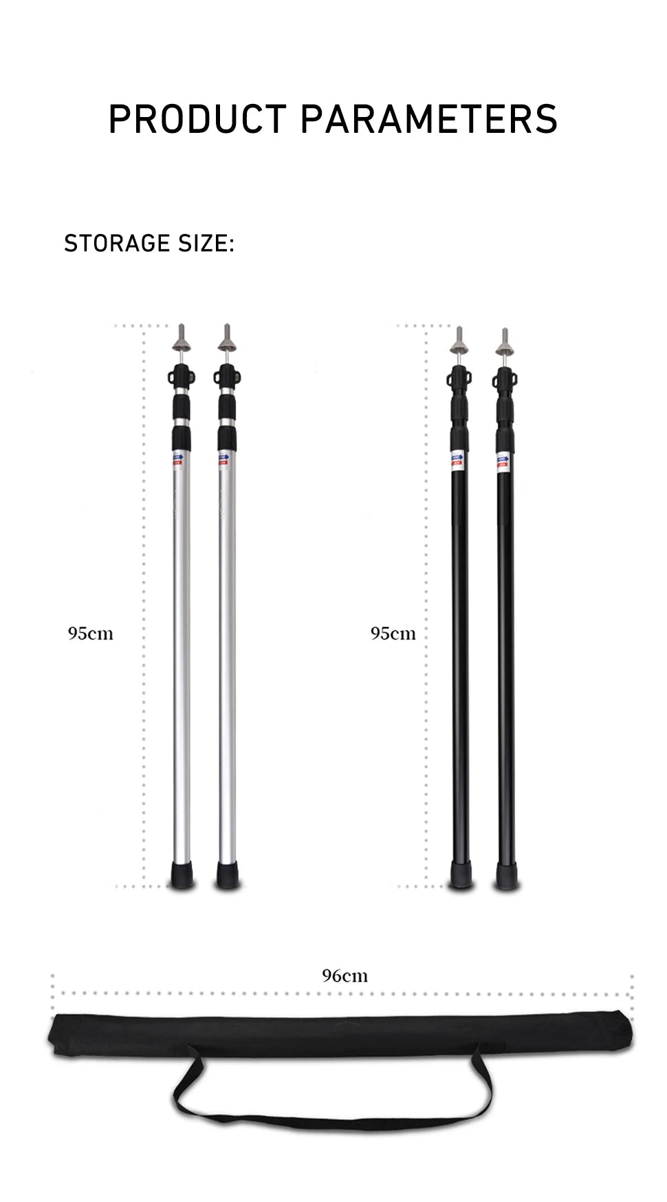 WESTTUNE 2PCS Camping Canopy Pole Aluminum Alloy Telescopic Tent Support Foldable Beach Shelter Awning Pole for Outdoor Beargoods