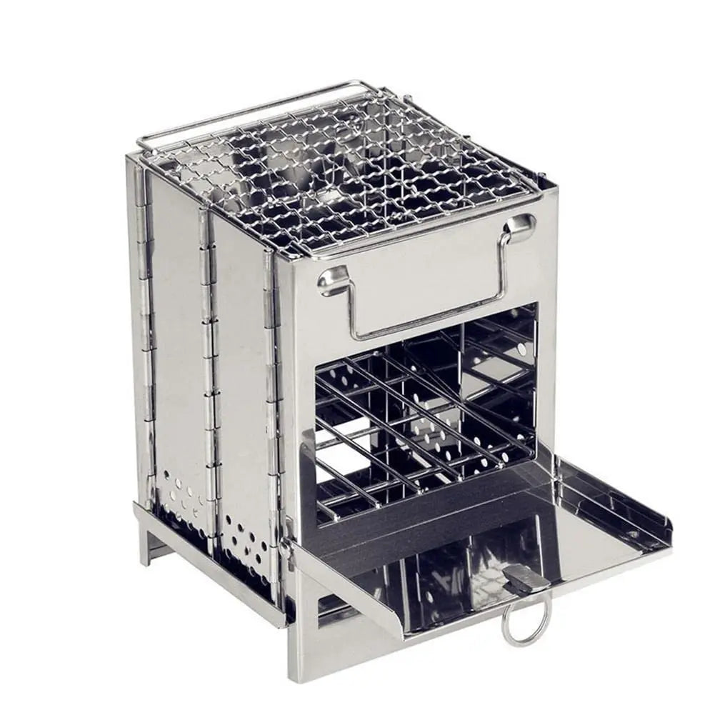 Portable Camping Wood Burning Stove Folding Camp Stove Stainless Steel Campfire Stove for Outdoor Cooking Picnic Hiking BB Beargoods